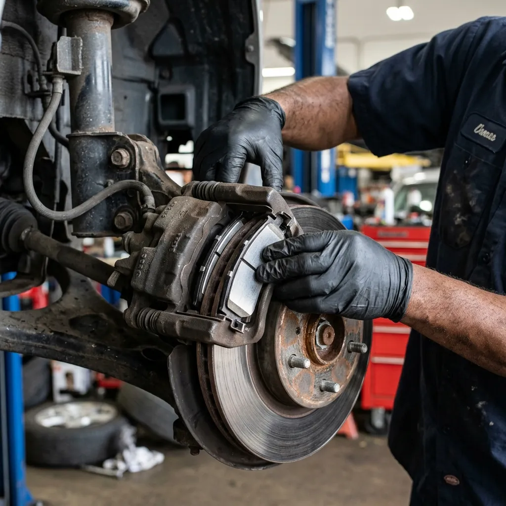 Professional mechanic fixing brakes in El Monte